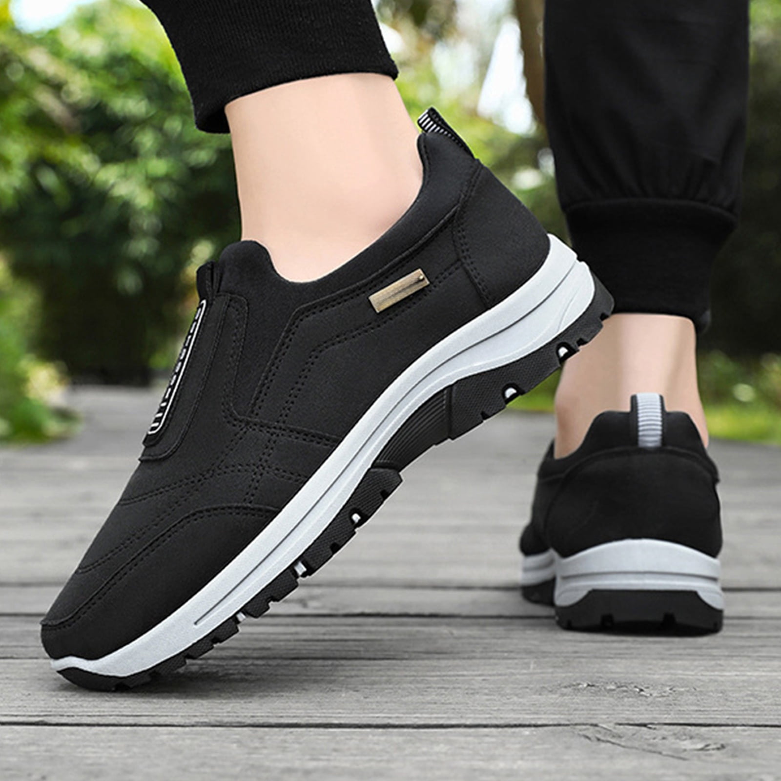 NexTorq Mens Lightweight Sneakers, Mens Casual Shoes, Orthopedic Shoes Men's Slip-On Lightweight Work Shoes for Outdoor Hiking Waterproof Canvas Walking Shoes with Arch Support Black 9