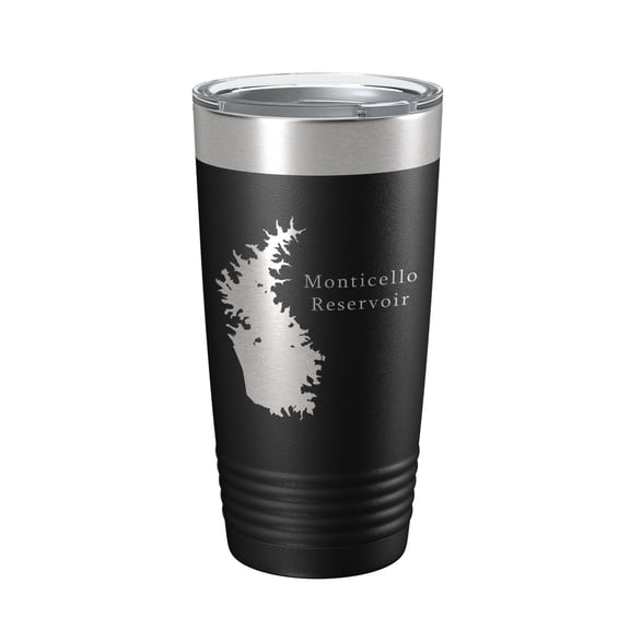 Monticello Reservoir Tumbler Lake Map Travel Mug Insulated Laser Engraved Coffee Cup South Carolina 20 oz Black