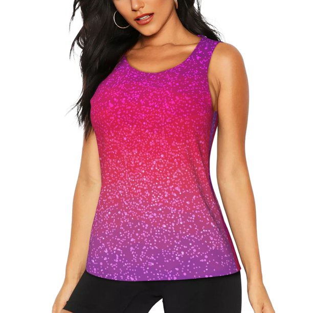 Fotbe Light Purple Glitter Blusas Sin Mangas para Mujer – Estilo Casual, Corte Suelto, Slim-Fit, Cuello Redondo Deportivo, Tops de Verano para Gimnasio y Yoga-Medium