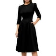 thumbnail image 2 of LISTHA Women's Fall 3/4 Sleeve Midi Dresses Casual Formal Church Wedding Guest Work Clothes Black M, 2 of 6