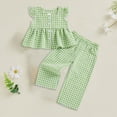 thumbnail image 2 of TOWED22 Infant Baby Girl Clothes 2pcs Outfits Sleeveless Gingham Print Halter Tops Elastic Long Pants(Green,2-3 Y), 2 of 4