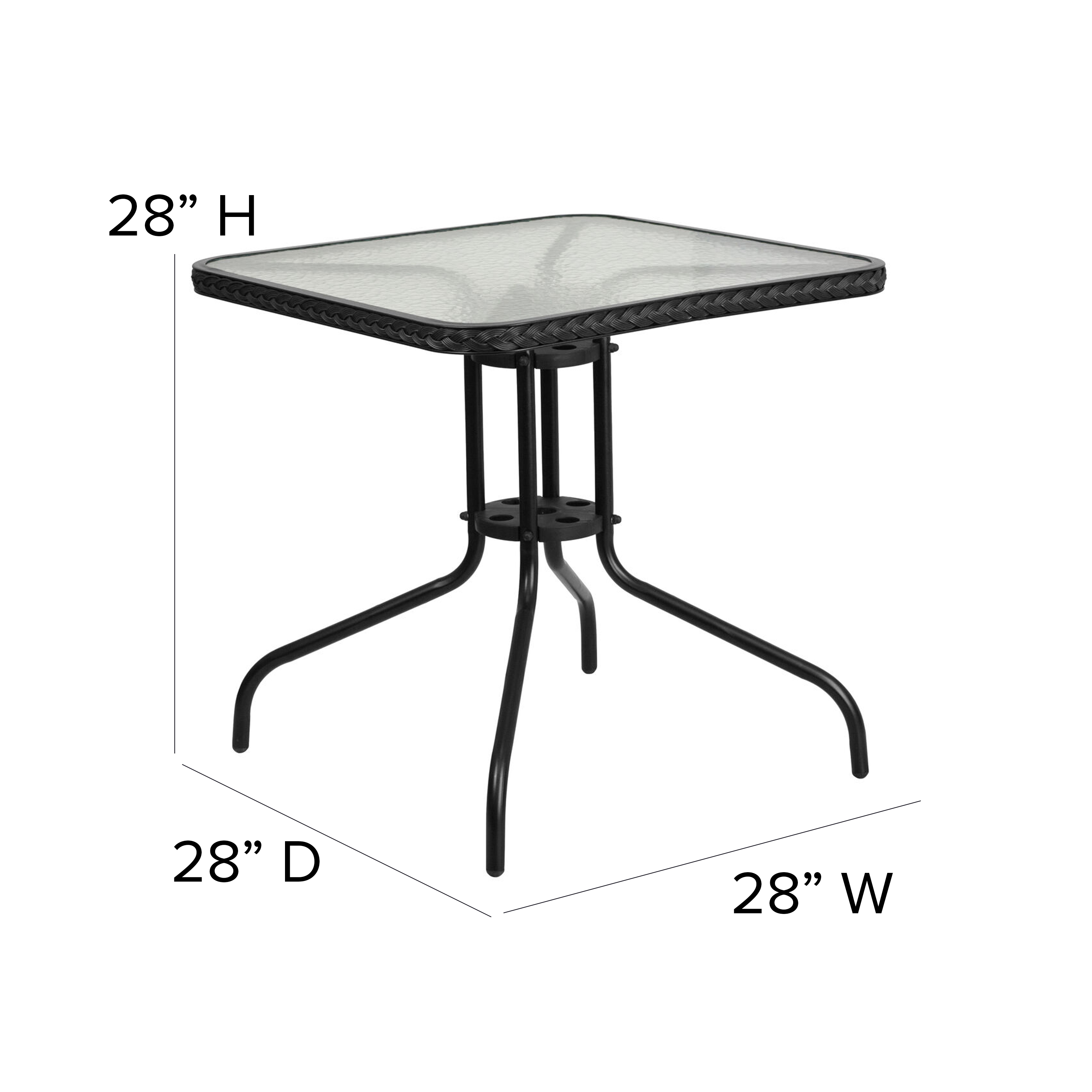 Flash Furniture 28'' Square Glass Metal Table with Black Rattan Edging and 4 Black Rattan Stack Chairs - image 4 of 10