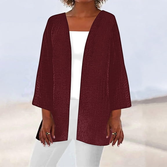 Women's Lightweight Cardigans Summer Long Cardigan Solid Color Casual Fashion Open Front Beach Cover Ups 3/4 Sleeve Kimono Fall Oversized Trendy Casual Cozy Cute Cardigan