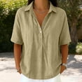 thumbnail image 4 of UAMVSH Womens T Shirts Loose Pleated Button Up Short Sleeve Tunic Tops Business Casual Collared Work Blouses Summer Outfits, 4 of 6