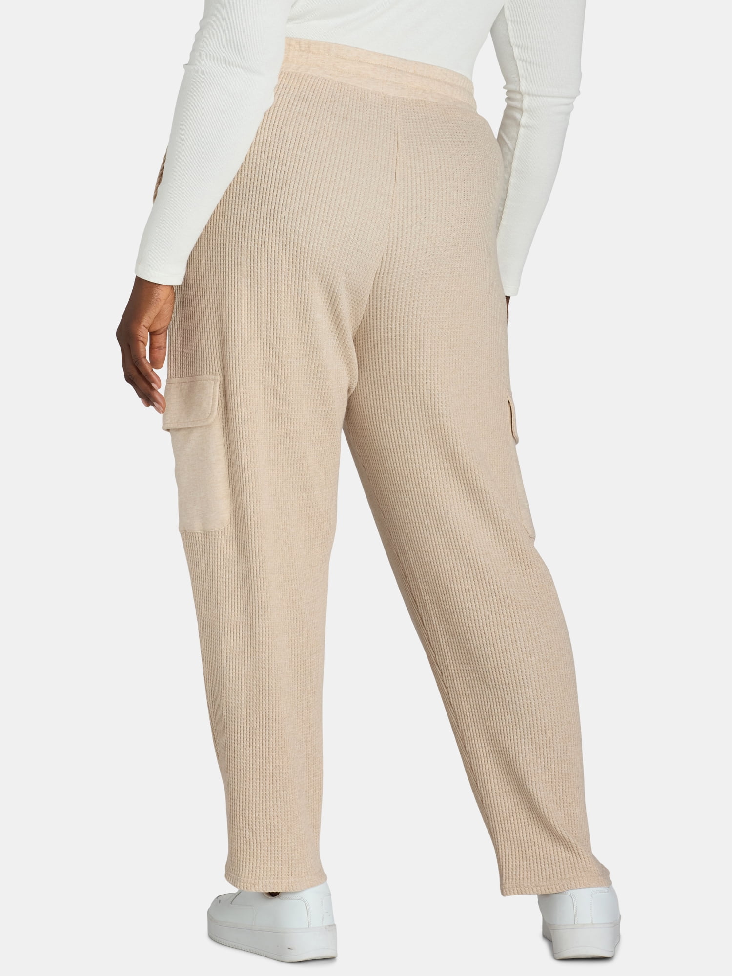 Terra & Sky Women's Plus Size Pull On Waffle Knit Cargo Pants, 27” Inseam, 0X-4X