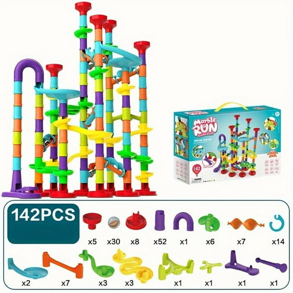 HLONK 142pcs Large Size Marble Race Track Toys  Building Blocks Game For Girls Boys Christmas Birthday Gifts