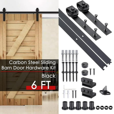 Yescom 6 FT Carbon Steel Sliding Barn Door Hardware Kit Track Rail Roller Set Black Country Style for Wooden