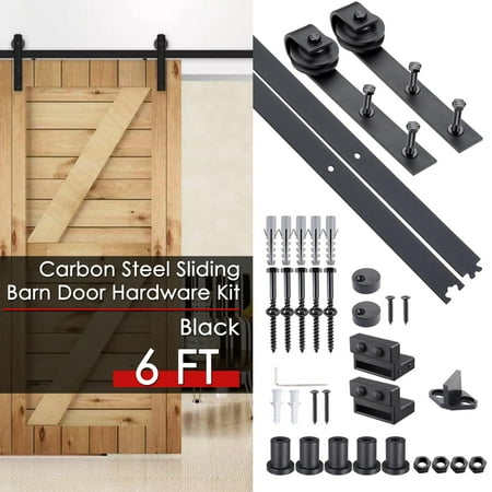 Yescom 6 FT Carbon Steel Sliding Barn Door Hardware Kit Track Rail Roller Set Black Country Style for Wooden (Best Door Hardware Company)