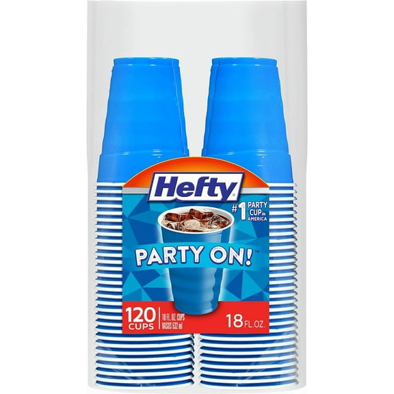 Party On Disposable Plastic Cups, Marine Blue, 18 Ounce, 120 Count