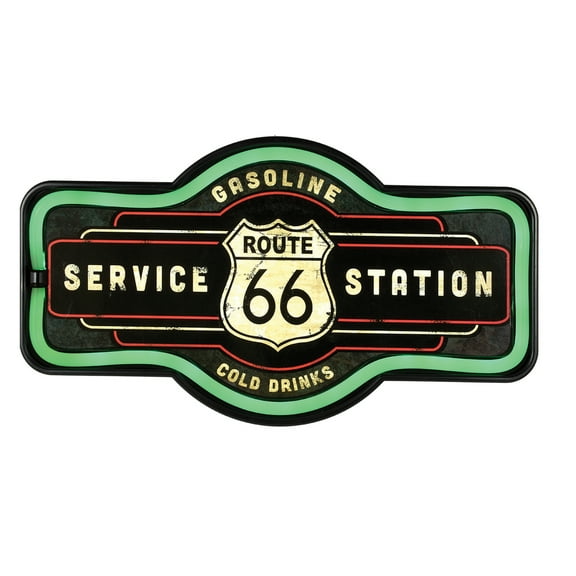 Route 66 LED Neon-Style Gasoline Service Station Sign