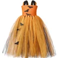 thumbnail image 4 of Vestido con tutú de bruja y murciélago para niña, color naranja y negro, disfraz de Halloween de calabaza para niña, vestido de fiesta de carnaval elegante con tul brillante, 4 of 5