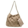 thumbnail image 1 of Bolso bandolera de nailon de gran capacidad con cadena y cara suave, bolso tipo cubo con un solo hombro, color caqui, 1 of 5