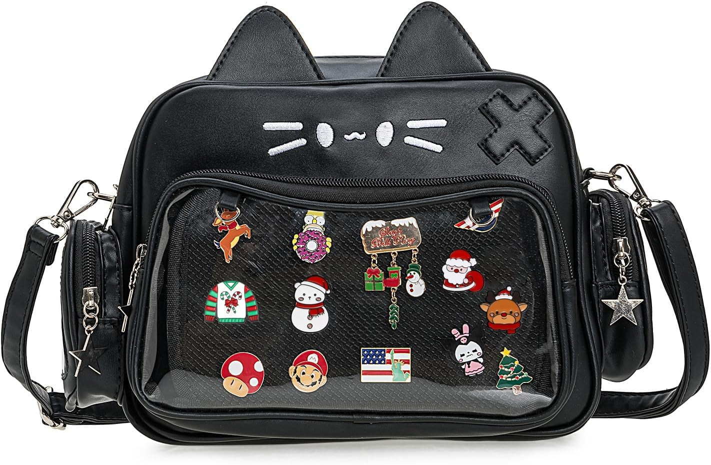 Kwuty Kawaii Ita Bag Backpack Crossbody Bag Cat Shoulder Bags Multi-Purpose Pin Display with Insert