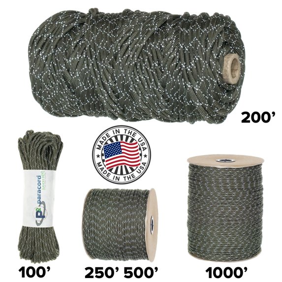 Paracord Planet 700lb Criss Cross Double-Reflective Paracord - 2 Bright Retro-Reflective Tracers for the Best in High-Visibility Cord - 100% Nylon Cord is Made in the USA