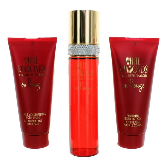 Elizabeth Taylor White Diamonds En Rouge , 3 Pc Gift Set 3.3oz EDT Spray, 3.3oz Body Lotion, 3.3oz Body Wash