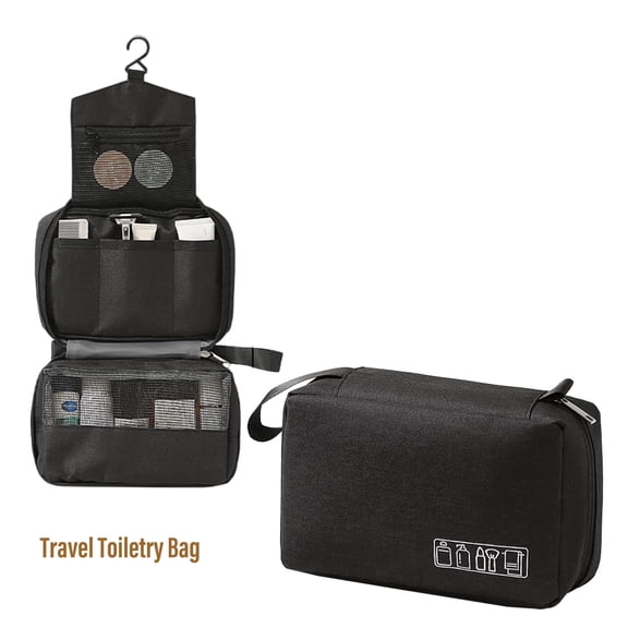 KUEON Hanging Toiletry Bag for Travel, Large Waterproof Travel Toiletry Bag with Hook, Fits Full-Size Bottles, Black