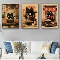 thumbnail image 3 of 3pcs Set Of Modern Japanese Black Cat Noodle Canvas Wall Art, Frameless Posters for Living Room Decor, 3 of 4