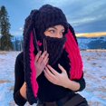 thumbnail image 3 of Gorro de punto con 1 agujero para mujer y niña, mascarilla 3D con orejas de conejo divertidas, gorro con bufanda, gorro cálido de invierno, calavera de punto, 3 of 5