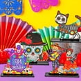 thumbnail image 4 of 4PCS Day of The Dead Table Decorations,Wooden Mexican Dia De Los Muertos Altar Centerpiece with Sugar Skull Dancing Ghost Skeleton Couple Skeleton Cat Altar for Day of The Dead Alter Decor, 4 of 7