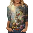thumbnail image 1 of 3/4 Manga Tops para las Mujeres Pascua Floral Cuello Redondo Suelto Camiseta Moda Casual, 1 of 5