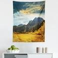 thumbnail image 1 of Autumn Tapestry, Autumn in Mountain Yellow Colored Grassland Sun Rays Clouds Cloudscape, Fabric Wall Hanging Decor for Bedroom Living Room Dorm, 5 Sizes, Earth Yellow Bluegrey, by Ambesonne, 1 of 1