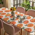 thumbnail image 3 of Thanksgiving Fall Table Cloths for 8 Foot Rectangle Tables, Farmhouse Autumn Orange Pumpkin Patio Waterproof Elastic Fitted Tablecloths, Washable Rectangular Table Cover for Camping, 3 of 8