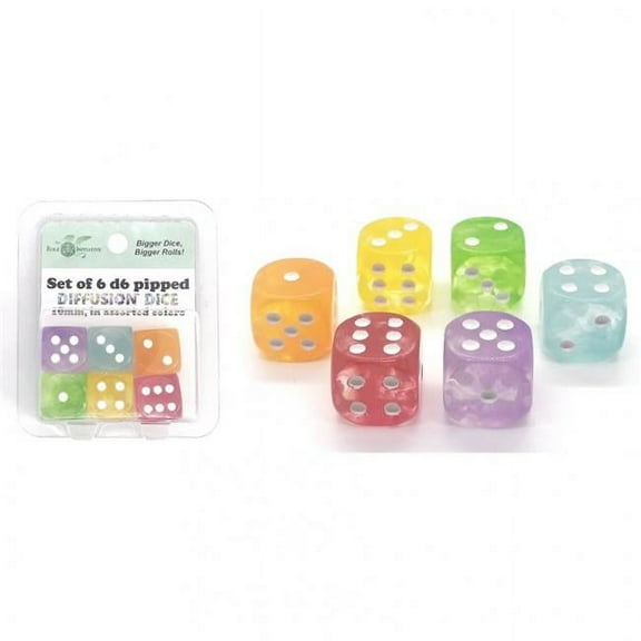 Role 4 Initiative R4I50499-6P 18 mm D6-High-Visibility Dice & Dice Bags, Assorted Color - Set of 6