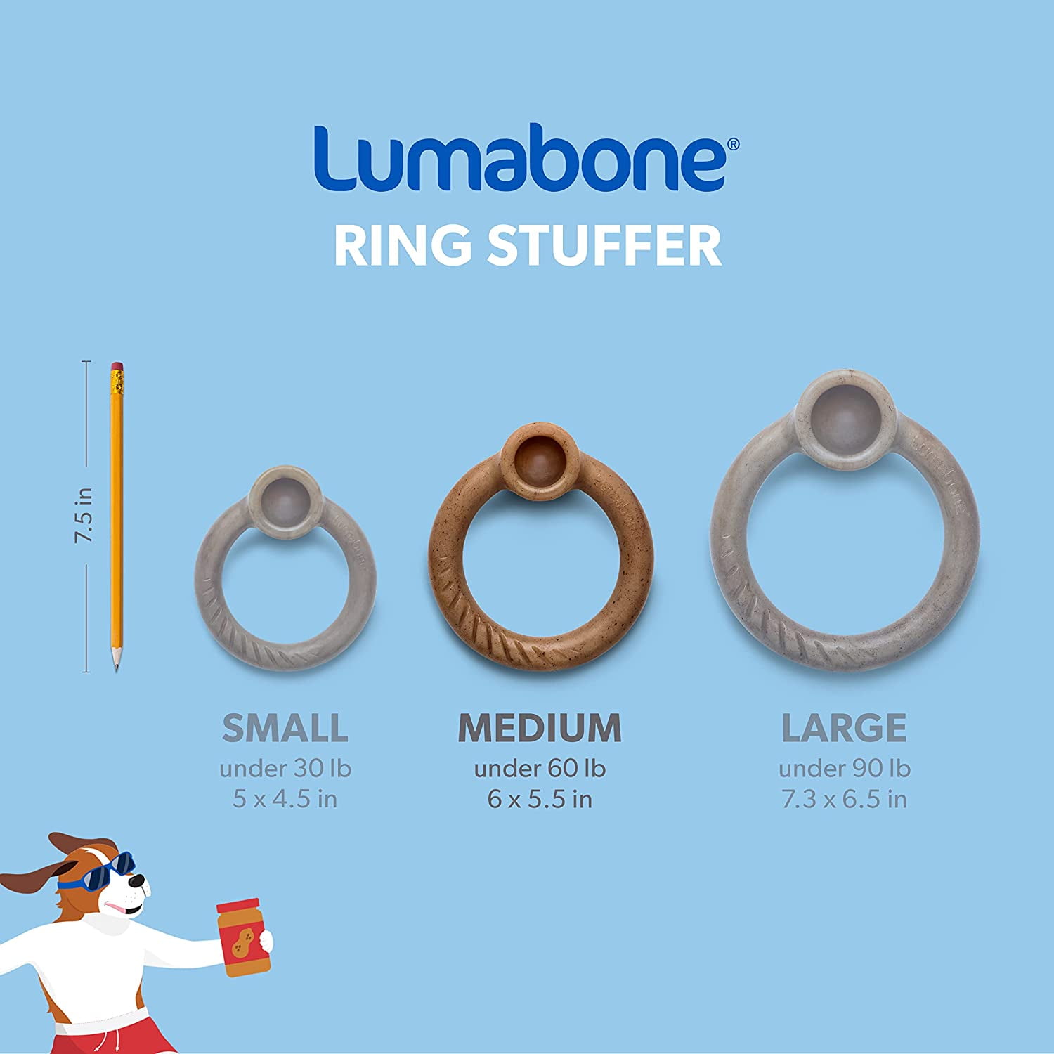 Lumabone Real Bacon Durable Ring-Stuffer Dog Chew Toy, Medium