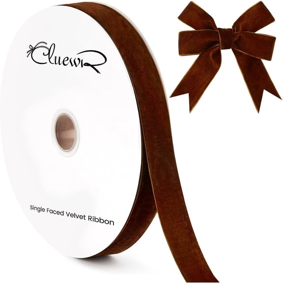 Brown Velvet Ribbon, 1 Inch 25 Yards Spool Ribbon for Christmas Tree Ornaments, Gift Wrapping, Bows Making, Handmade Crafts, Wreath Decoration, Flower Bouquet
