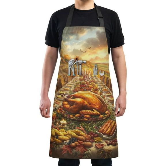 Thanksgiving Turkey Dinner Chef Kitchen Apron with Pockets for Women Waterproof Aprons for Cooking Baking