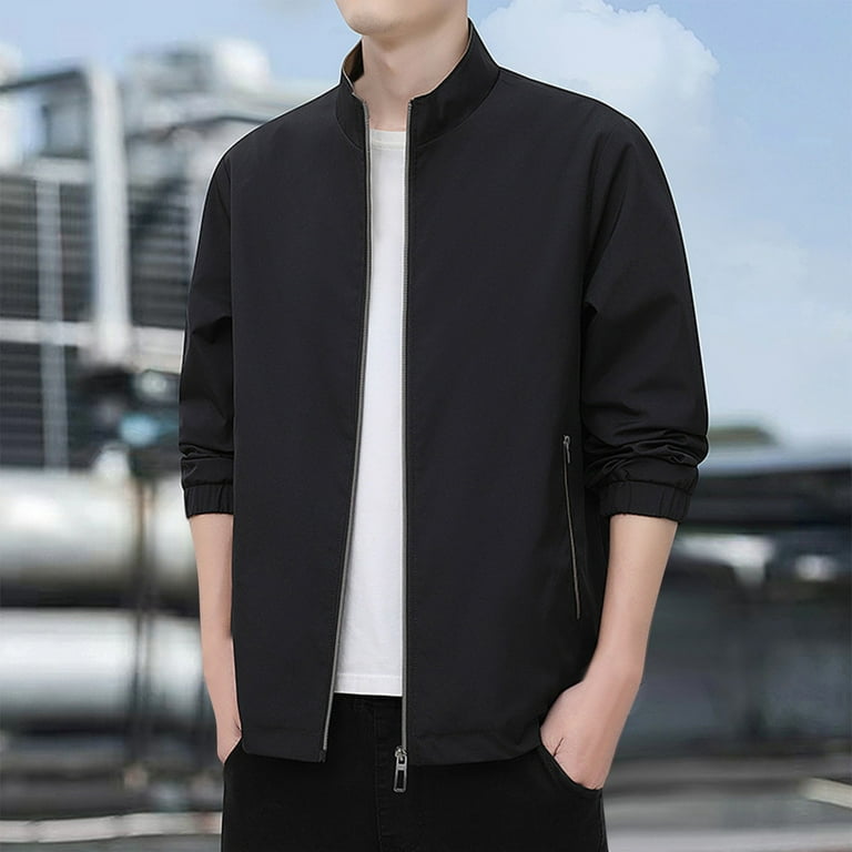 Zpanxa Men's Stand Collar Casual Jacket Long Sleeve, Modern No-Hat