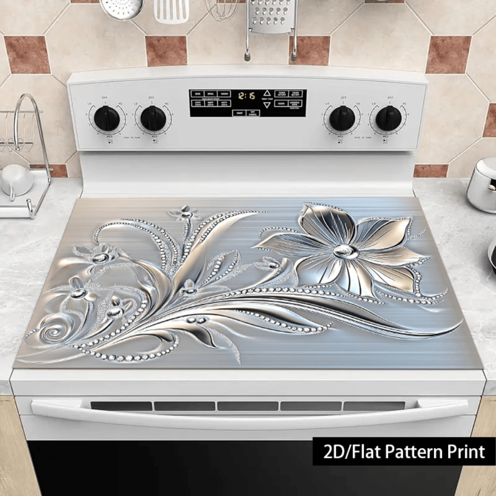 1 piece, stove panel and cooktop panel protection pad, 2D flat European floral pattern kitchen decorative countertop pad, suitable for stoves, washing machines, dryers, coffee machines, multi-functio