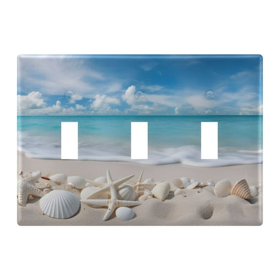 3 Gang Switch Covers Seastars Seashells on Beach Light Wall Plate Home Faceplate Switch Plates 6.37”x4.48”