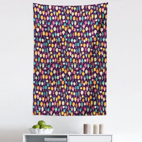 Winter Tapestry, Continuous Pattern Colorful Happy Forest Cold Season Frost Weather, Fabric Wall Hanging Decor for Bedroom Living Room Dorm, 5 Sizes, Dark Purple and Multicolor, by Ambesonne