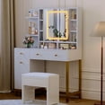 thumbnail image 3 of Makeup Vanity with LED Lighted Mirror&Power Outlet,3 Lighting Modes,Adjustable Brightness,Makeup Vanity Desk With Acrylic Tabletop & Drawers and Cabinets for Bedroom, 3 of 7