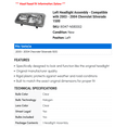 thumbnail image 2 of Left Headlight Assembly - Compatible with 2003 - 2004 Chevy Silverado 1500, 2 of 2
