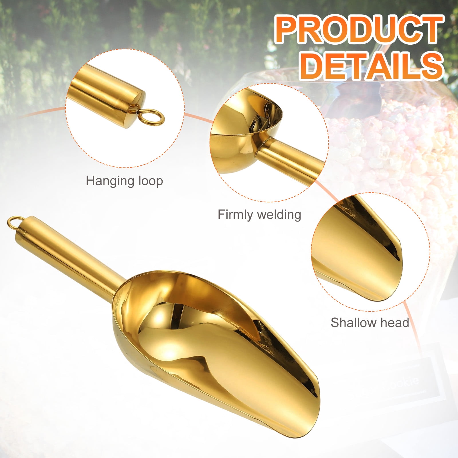 4pcs Metal Ice Scoop, 9.8" x 3.5"Stainless Steel Ice Scooper for Home Bar Use, Gold