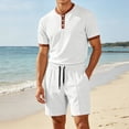 thumbnail image 5 of hotojiny Men's 2 Pieces Set Short Sleeve Henley Shirts and Comfortable Shorts Set Summer Beach Vacation Outfits(White,X-Large), 5 of 7