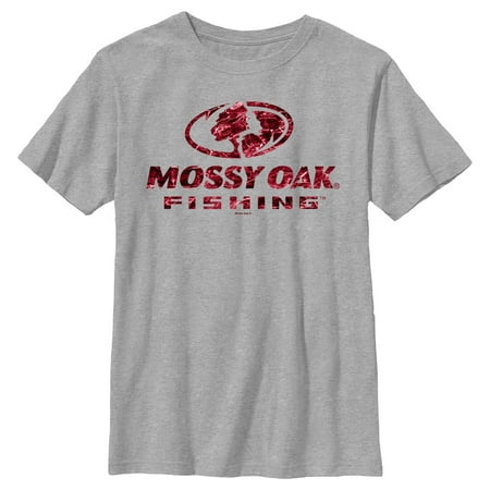 Boy s Mossy Oak Red Water Fishing Logo Graphic Tee Athletic Heather Small