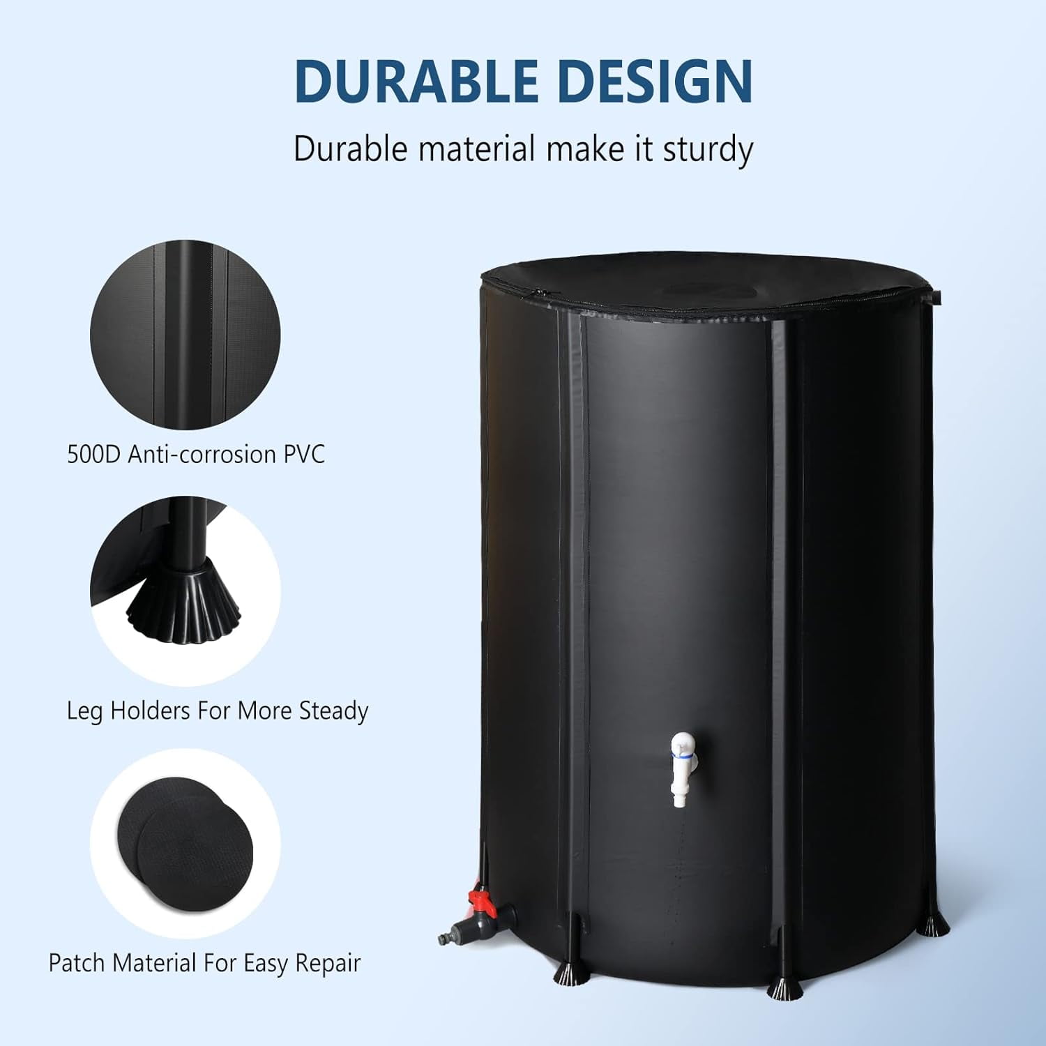 LINJH Upgraded 100 Gallon Collapsible Rain Barrel, Portable Water Storage Collection System, Weather Proof Sturdy Tank Catcher Container with Filter Spigot Overflow Kit Black