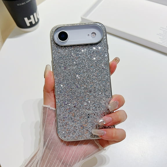 Glitter Case for iPhone 17 Air, Sparkle Crystal Bling Slim Lightweight Cover, Military Grade Protection Silicone Rubber Hard Shockproof Anti-Scratches Case for Girls Women, Silver