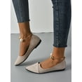 thumbnail image 5 of Women Faux Pearl Decor Point Toe Ankle Strap Flats  Elegant Apricot Faux Suede Pumps, 5 of 6
