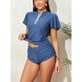 thumbnail image 6 of ALove Women's Blue Solid Color Rushguard Falbala Top Front Zipper, 6 of 7