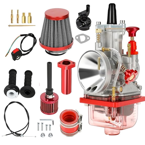 Mini Bike 24mm PWK Carburetor Throttle Assembly Compatible with Predator 196 212cc 224 GX160 Clone Engine 6.5HP Coleman CT200U BT200X Baja Warrior MB200 KT196 Go Kart GX200 Performance Parts Red