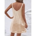 thumbnail image 2 of Women's Champagne Gold Sequin Sleeveless V-Neck Mini Dress - Party Cocktail Evening Wear, 2 of 4