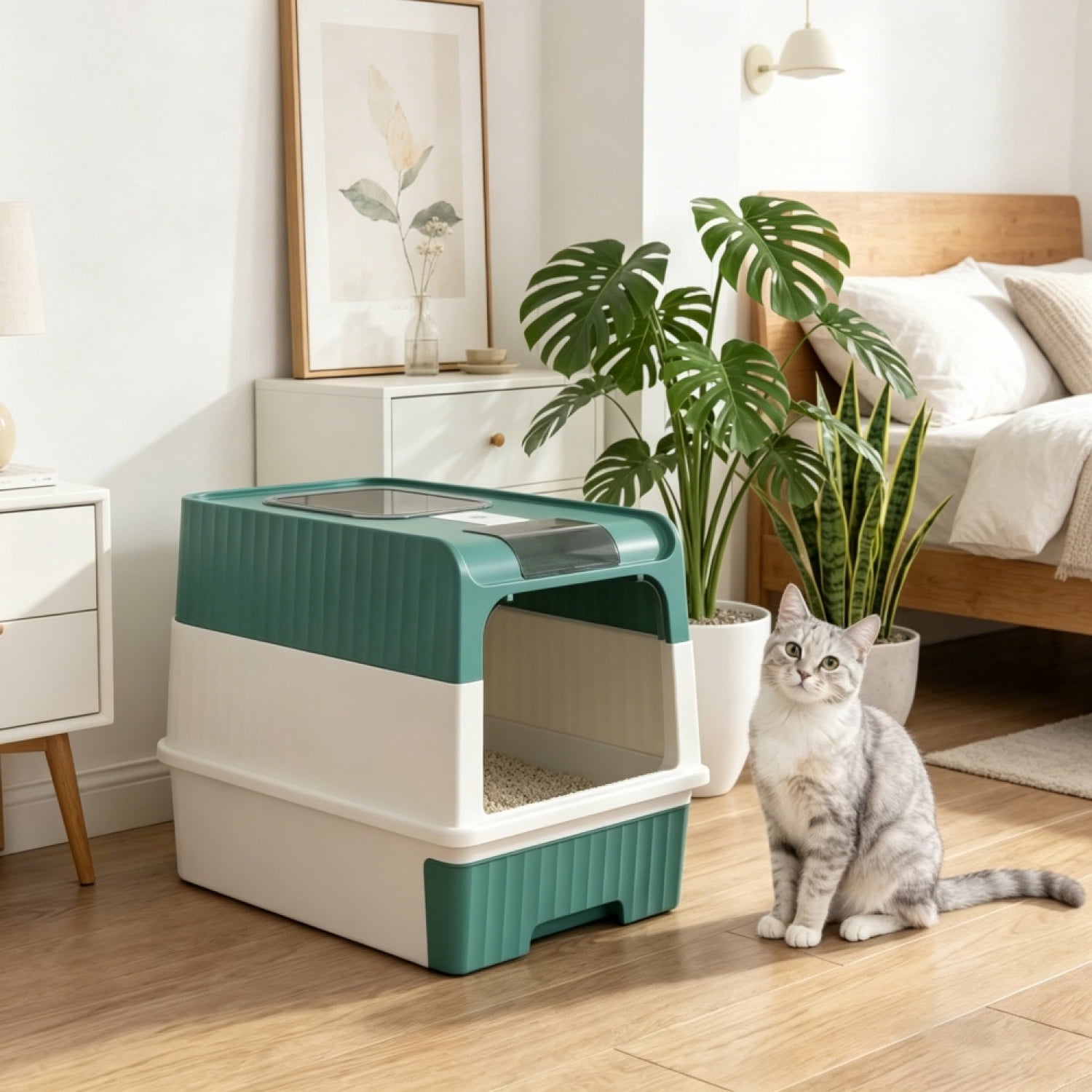 FENGFAN Enclosed Cat Litter Box with Anti-Tracking Top Exit, 18.9" for Cats 1 Pack