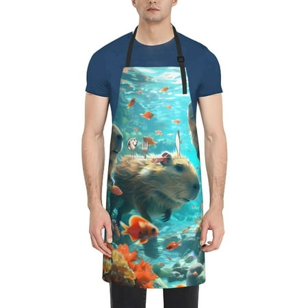 

Picia Underwater Swimming Guinea Pig Waterproof Apron for Unisex Adult - Adjustable Bib Apron with Pockets Ideal for Cooking Gardening Painting and Household Chores