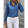 thumbnail image 5 of Button Down Shirts for Women Long Sleeve Blouse Shirts Casual Solid Office Work Tunic Top Denim Blue L, 5 of 7