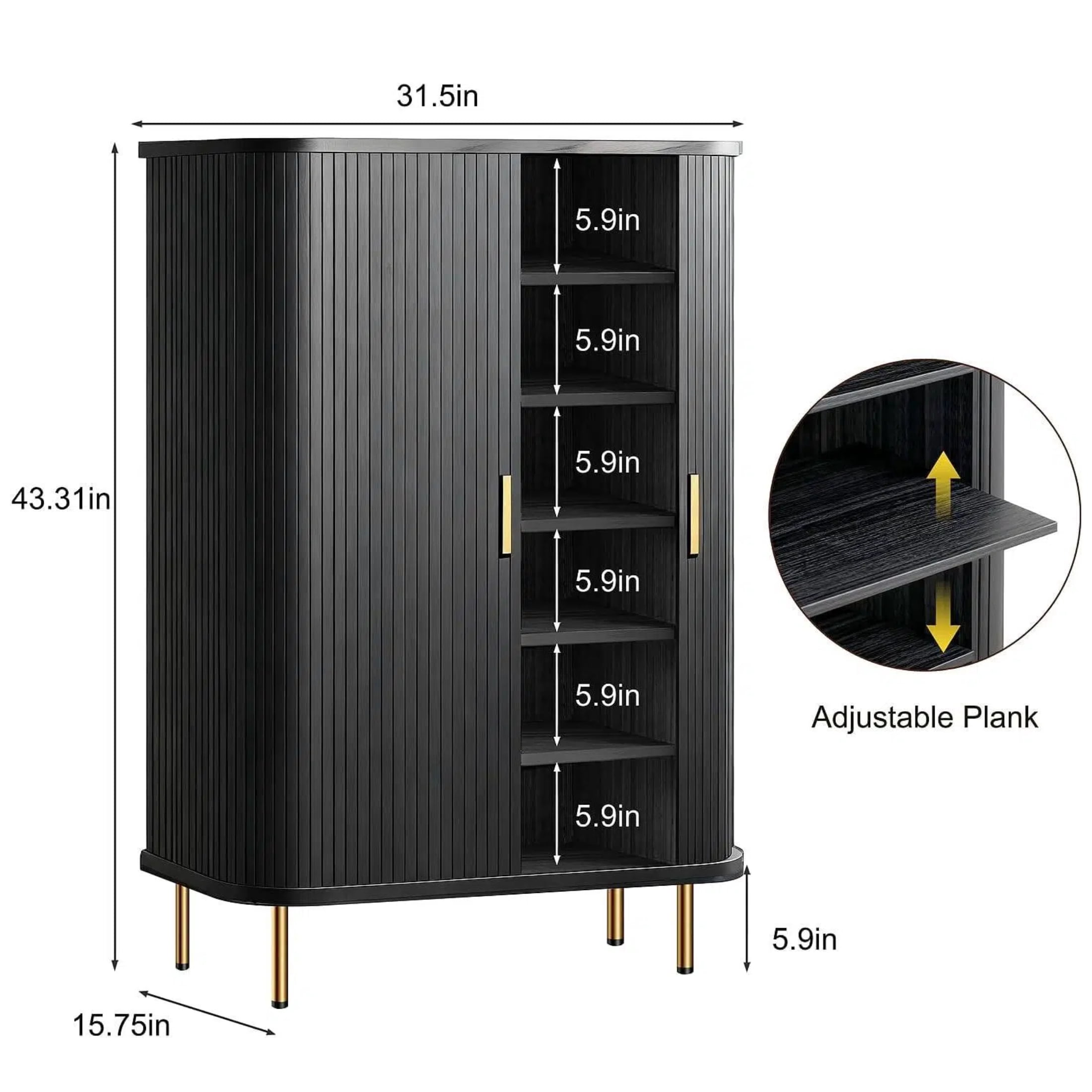 Aisword 6-Tier Shoe Cabinet with Sliding Door, Storage Organizer with Adjustable Shelves, Free Standing Rack for Entryway, 31.5 inch, Black