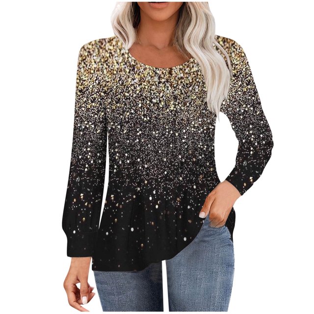 HKEJIAOI Tunique à Manches Longues Bouffantes pour Femmes Blouses Plissées Décontractées Col Rond T-Shirts Mode Automne 2024 m